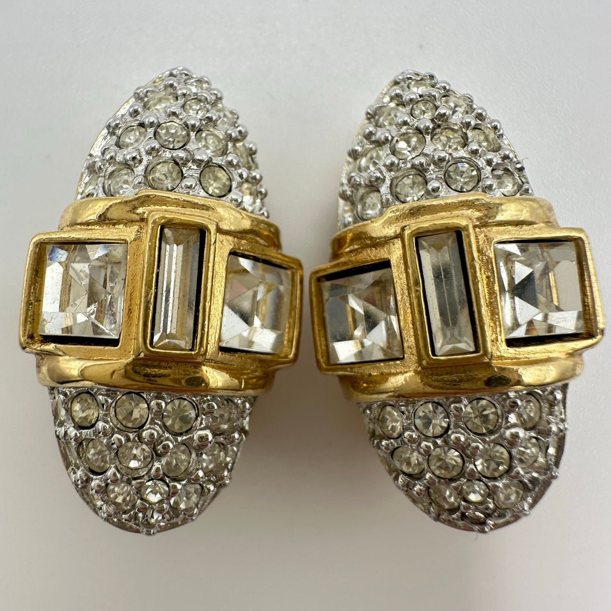 Swarovski Swan vintage 1990s 14kt gold plated Austrian crystals clip on earrings