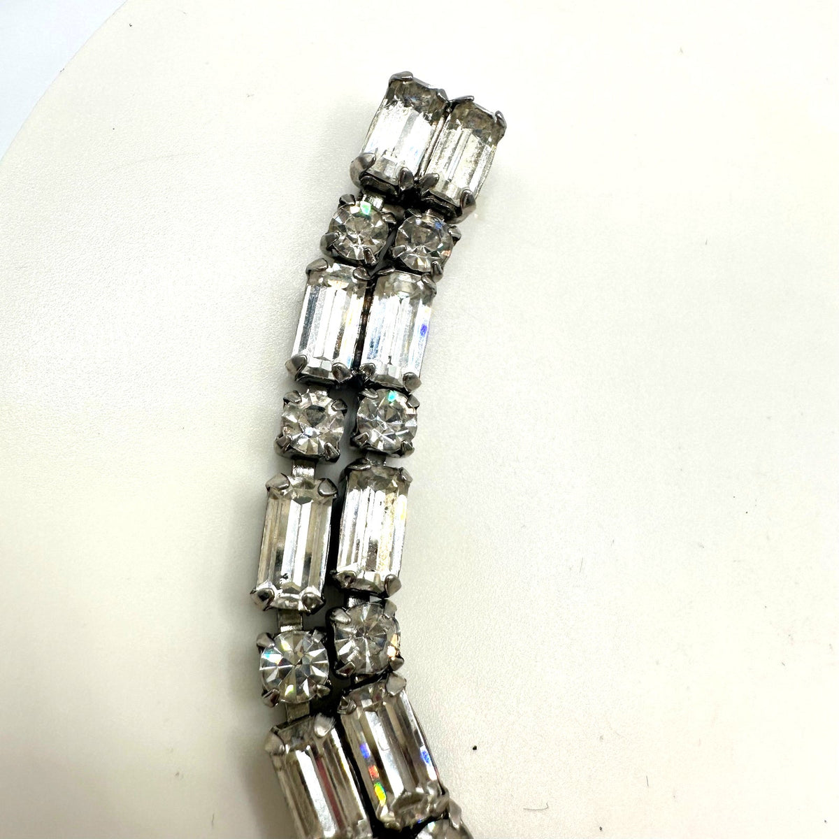 1950s vintage silver tone 2 row clear faceted glass rhinestones tennis bracelet
