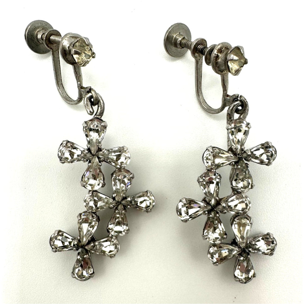 Phyllis vintage sterling silver clear rhinestones necklace earrings set