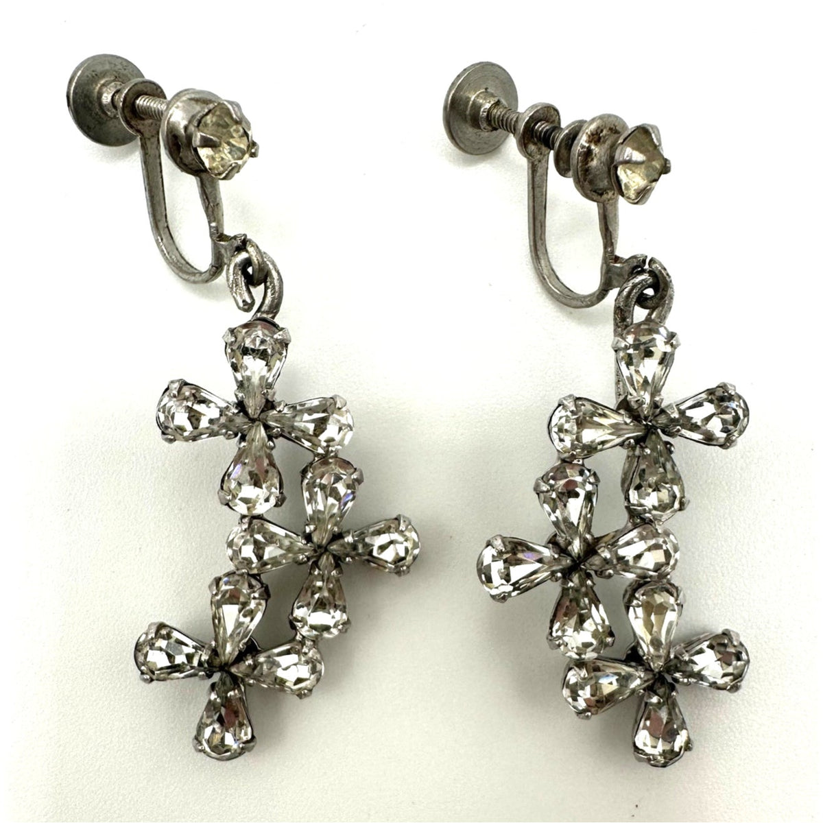 Phyllis vintage sterling silver clear rhinestones necklace earrings set
