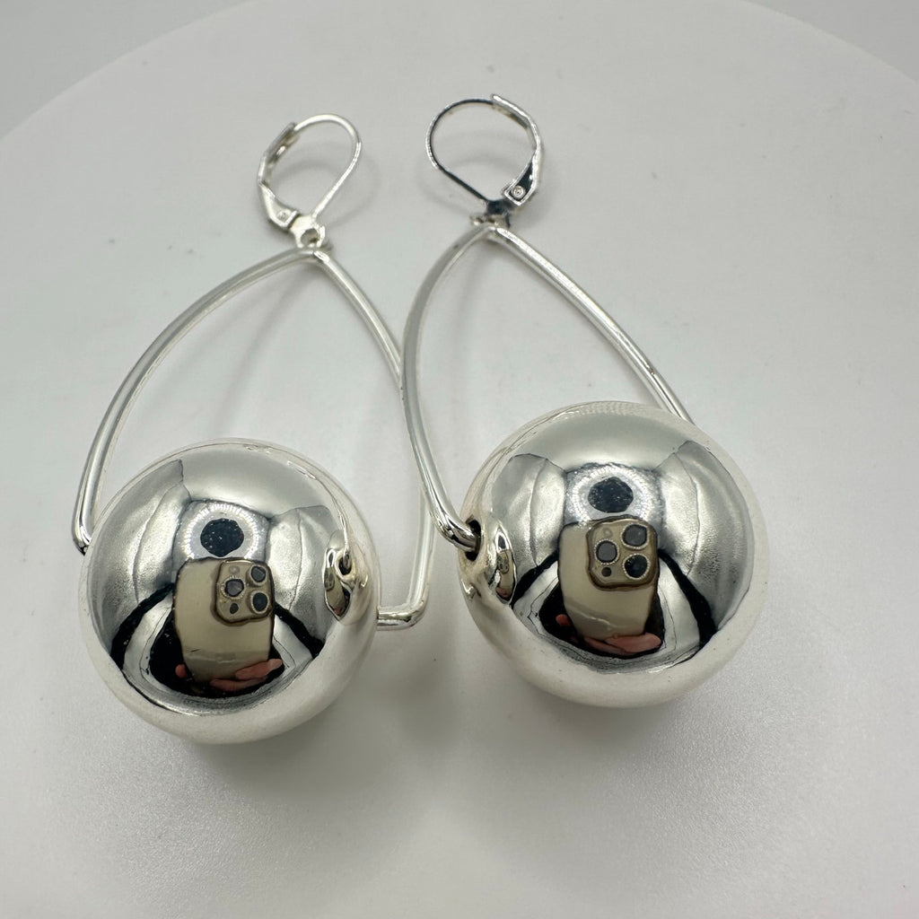 Joan Rivers signed silver tone dangle drop ball statement hook earrings