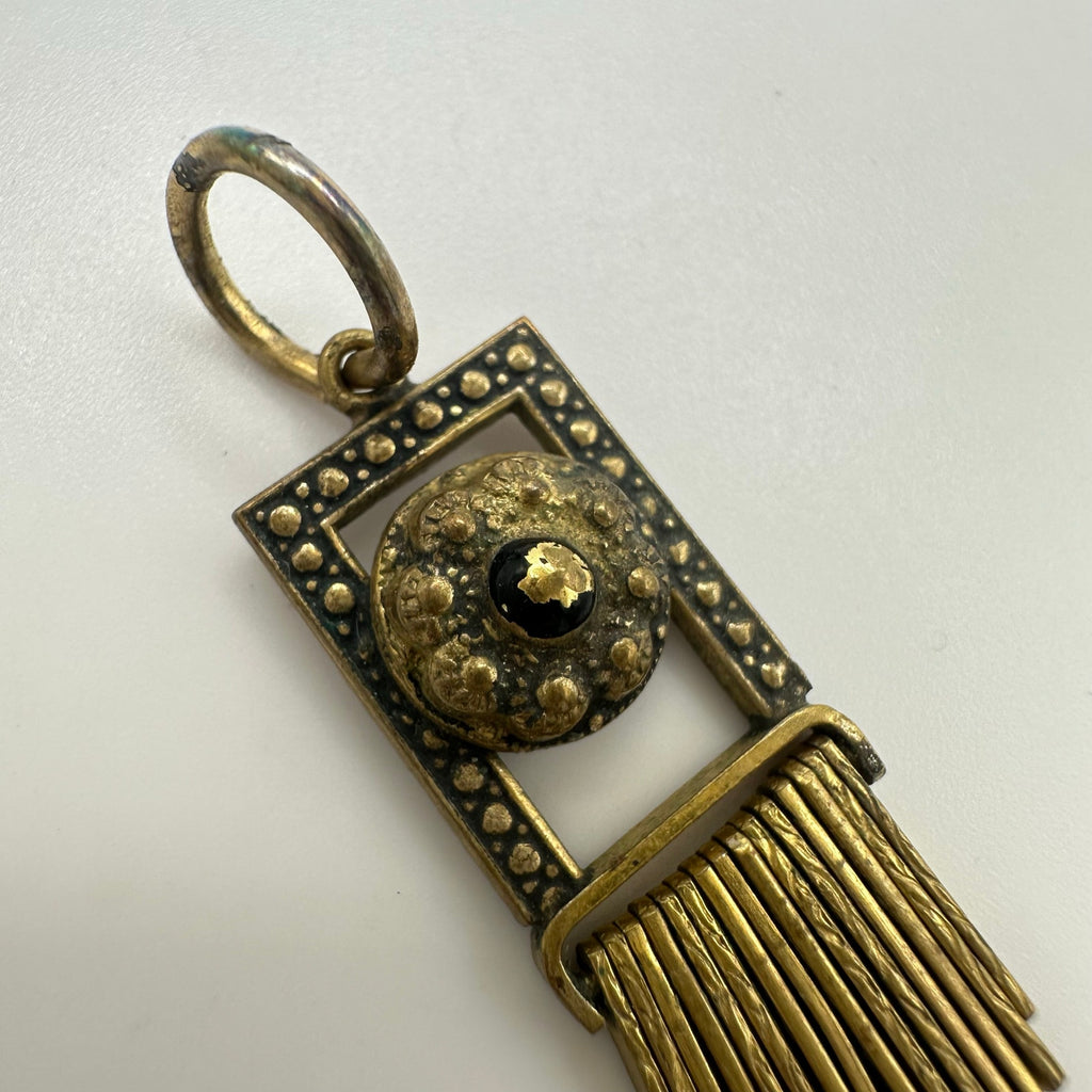 Antique Victorian gold gilt Etruscan Revival tassel fringe brass pendant charm
