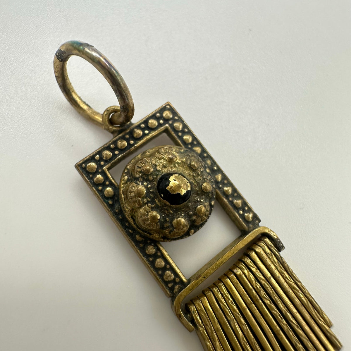 Antique Victorian gold gilt Etruscan Revival tassel fringe brass pendant charm