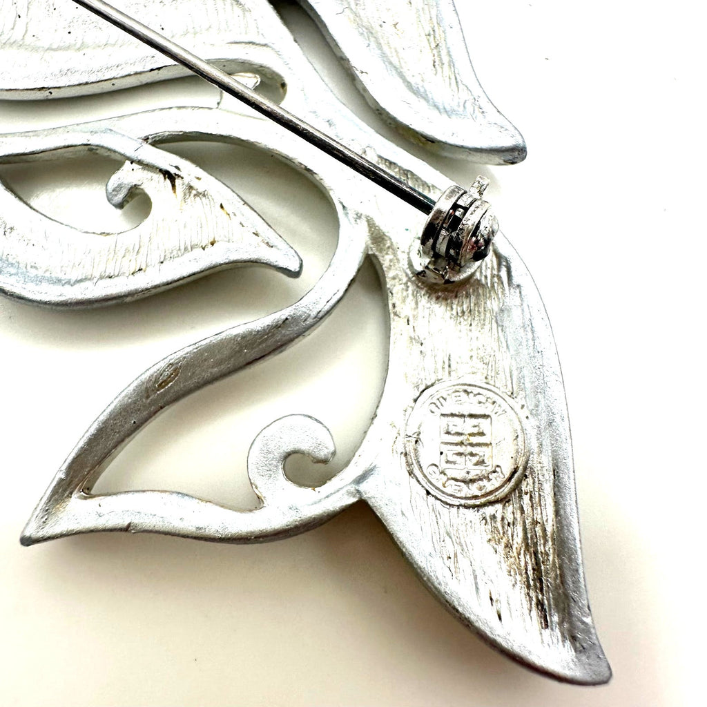 Givenchy vintage 1980s 1990s silver tone green enamel fish figural brooch