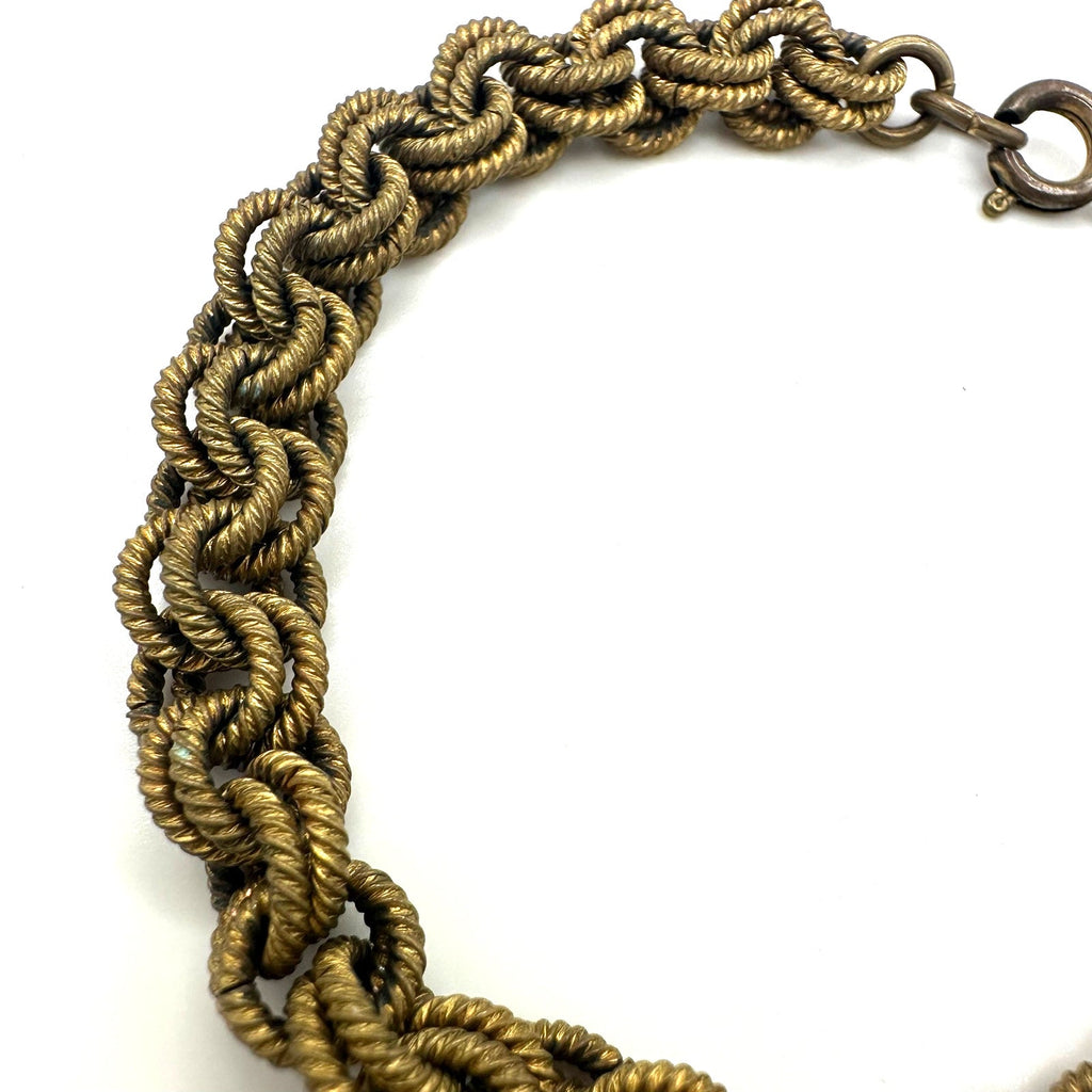 Antique vintage 1930s 1940s gold tone brass double rolo links chain bracelet 8"