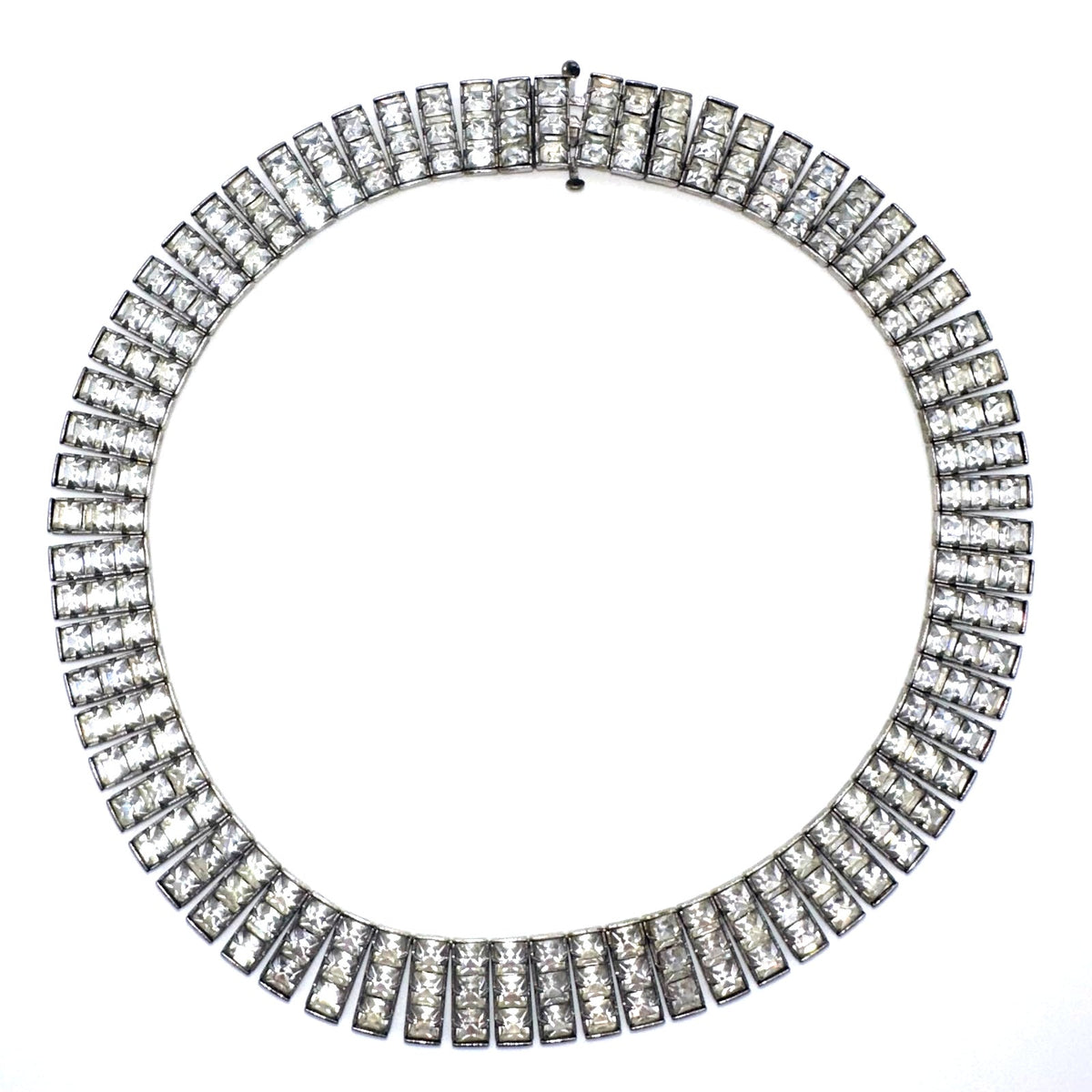 Antique Art Deco 1930s silver tone clear Czech glass rhinestones necklace
