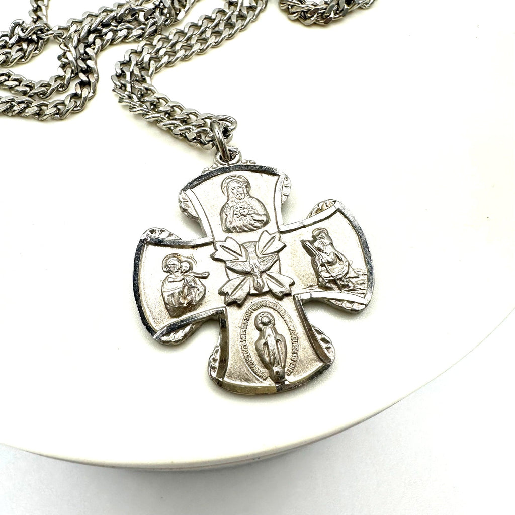 Chapel 1940s vintage sterling filled Catholic military medal pendant necklace
