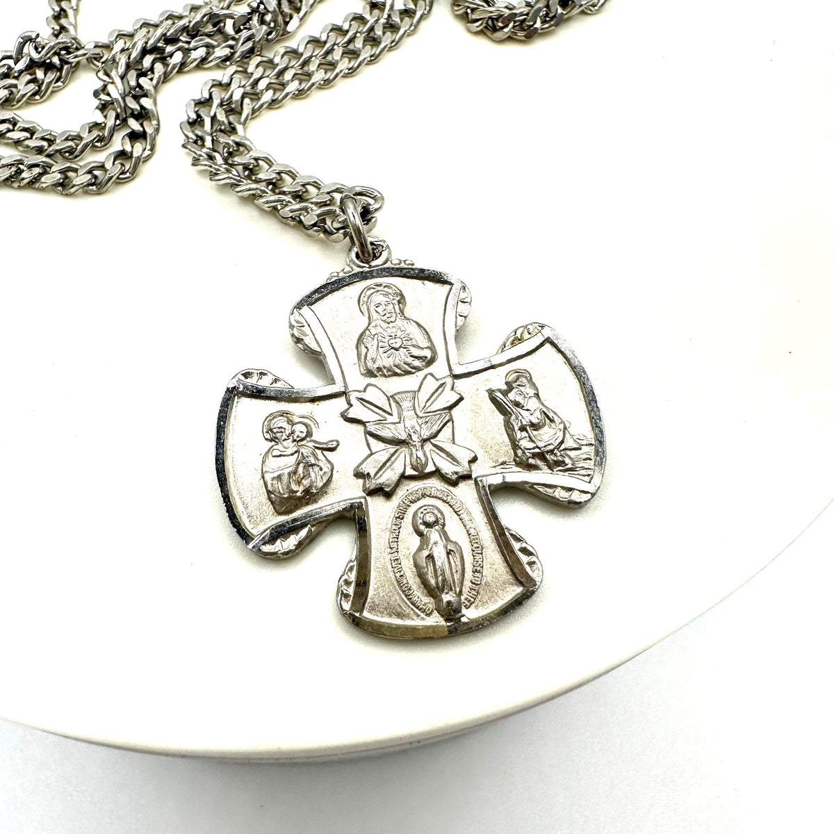 Chapel 1940s vintage sterling filled Catholic military medal pendant necklace