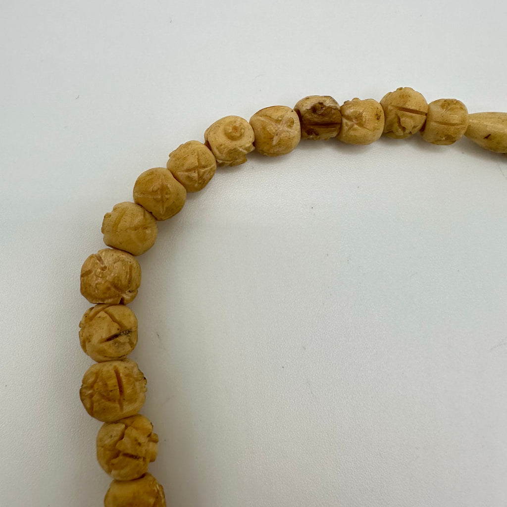 Antique Art Deco carved cream pink bovine bone graduated beads beaded necklace