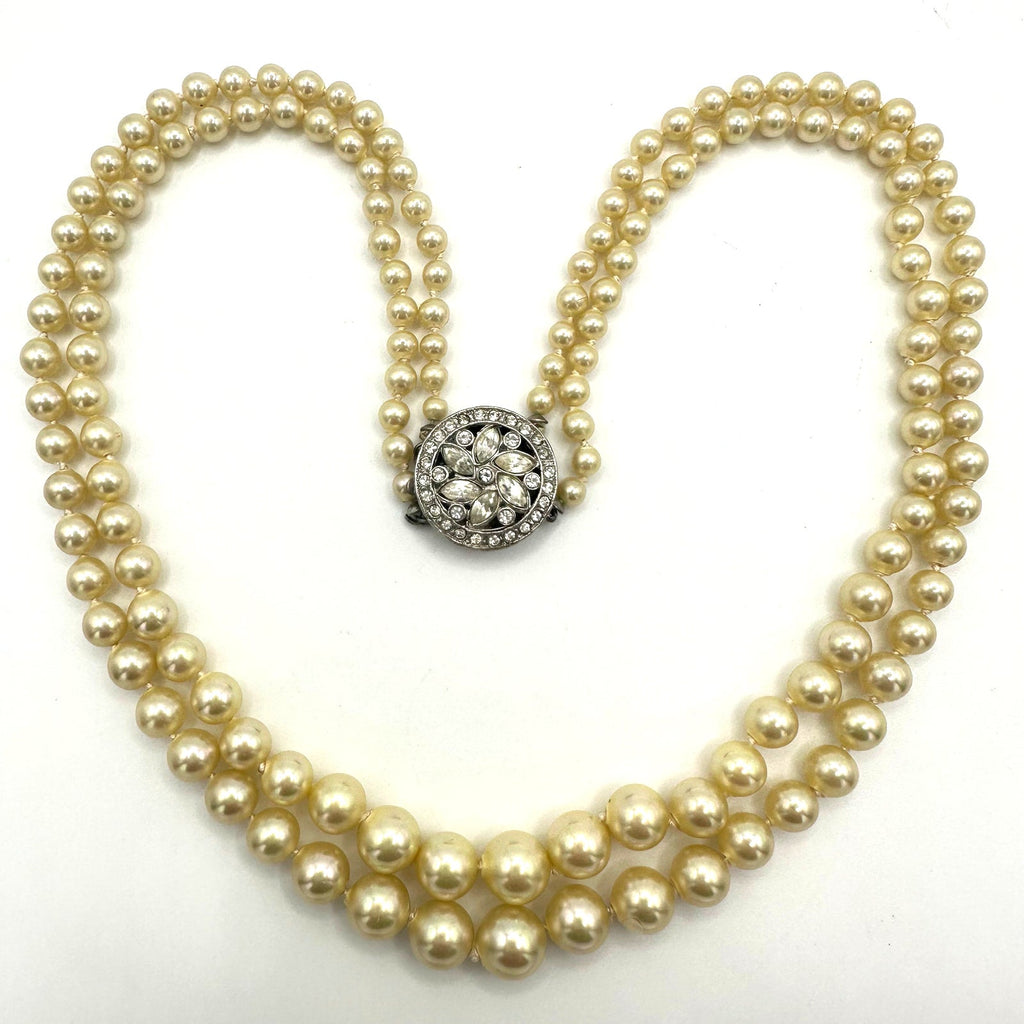 Imperial vintage 2 strand cream lucite faux pearls silver tone beaded necklace