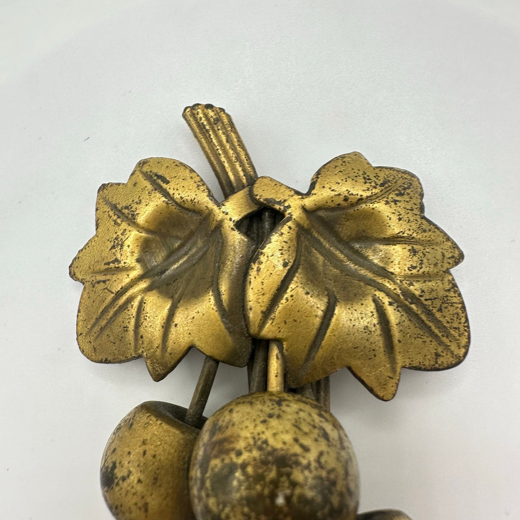 Vintage antique 1930s 1940s gold tone brass grapes bunch brooch pin