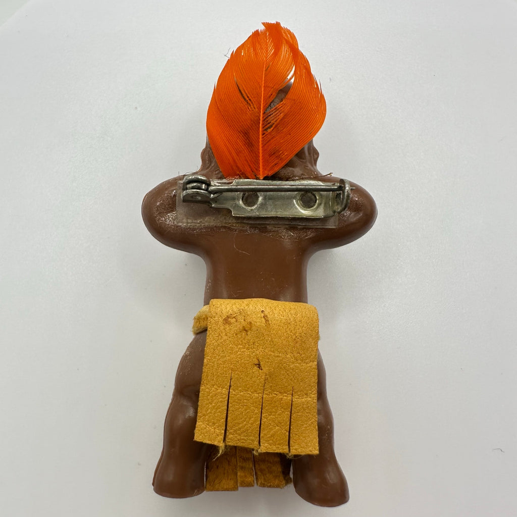 1940s vintage plastic Native American kewpie doll-style suede figural brooch