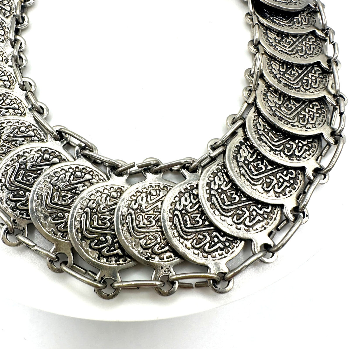 Vintage silver tone reversible double two 2 sided coins adjustable bracelet