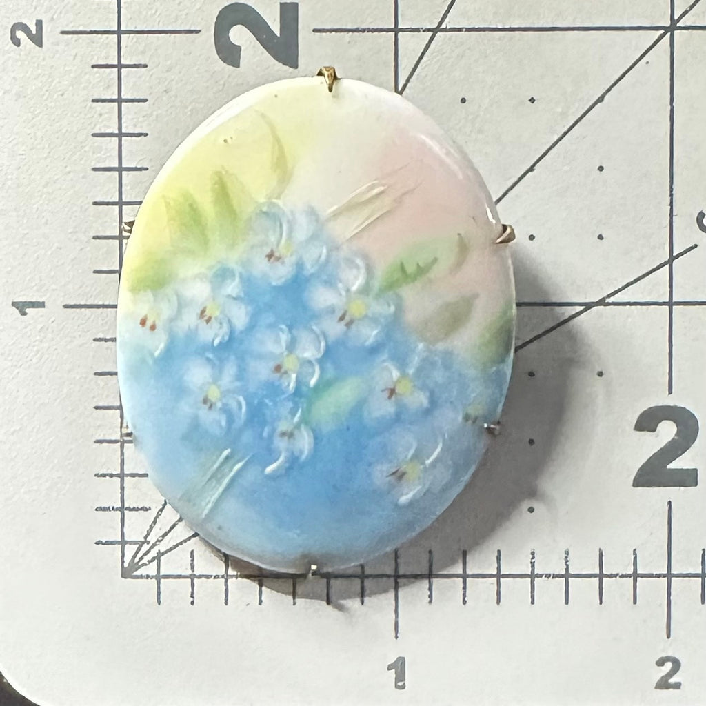 Antique Victorian Edwardian hand painted blue pink green floral brooch pin