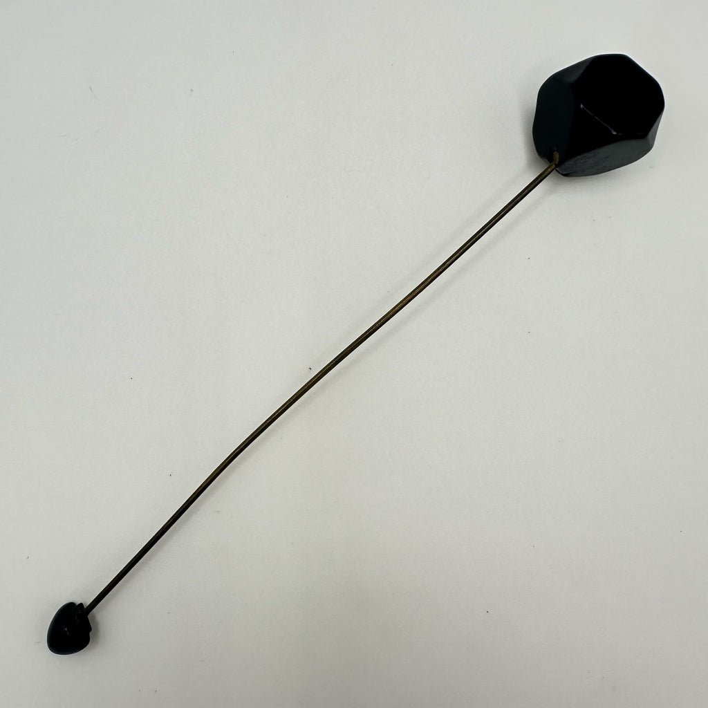 Antique Art Deco 1930s black carved Bakelite brass jabot hat stick pin brooch