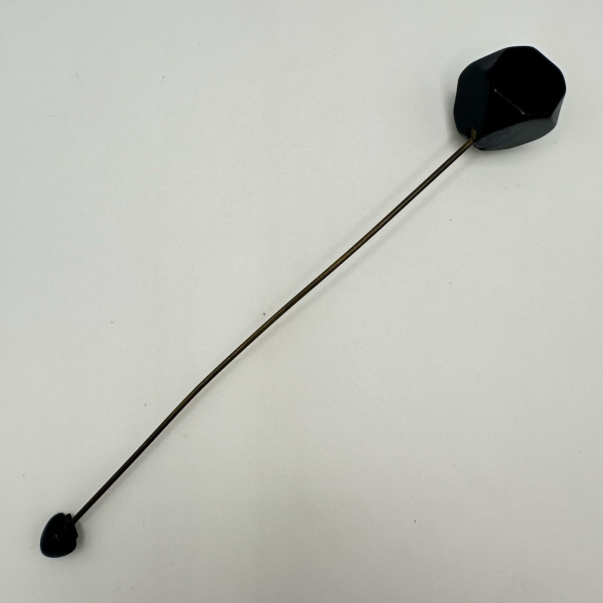 Antique Art Deco 1930s black carved Bakelite brass jabot hat stick pin brooch