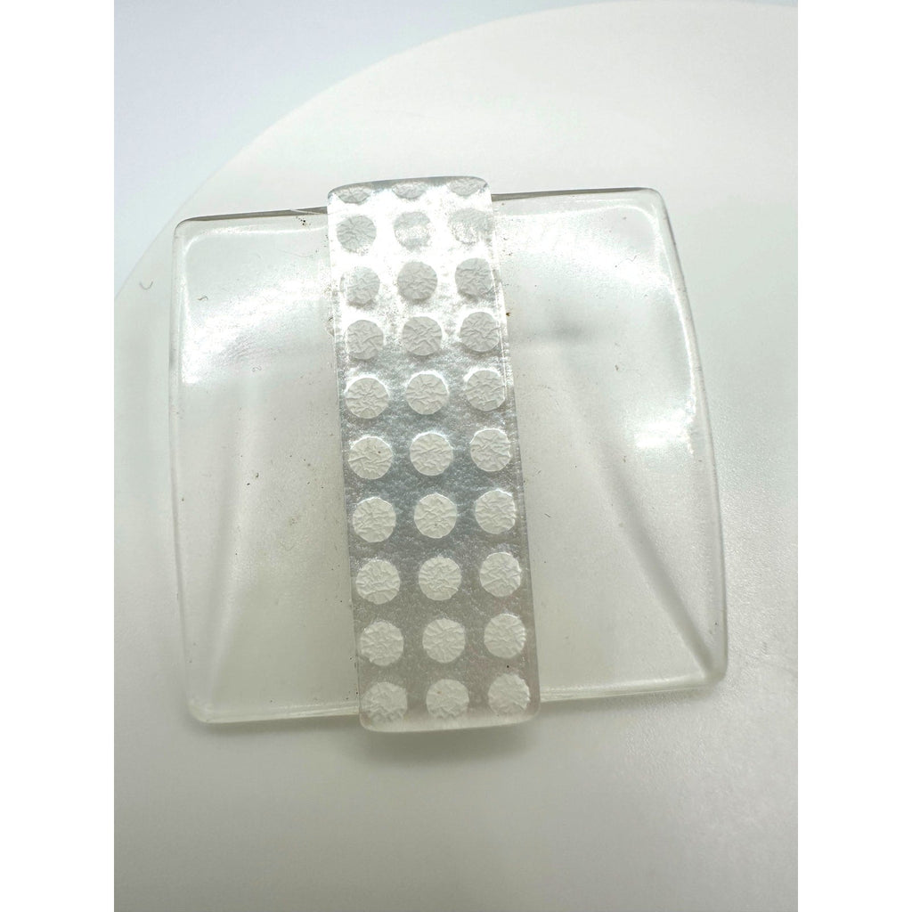 Vintage large 1.5" square clear white silver tone dotted lucite clip on earrings