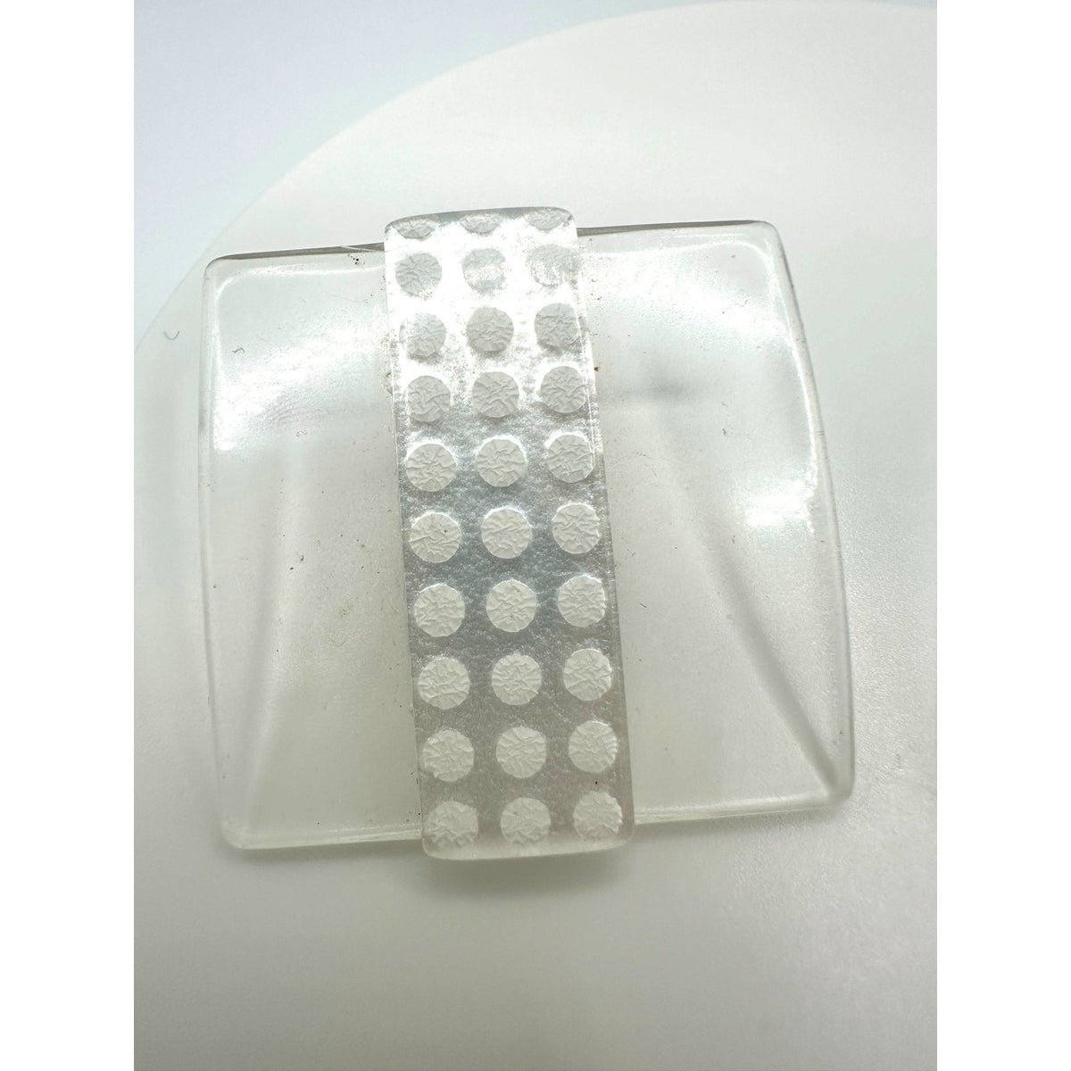Vintage large 1.5" square clear white silver tone dotted lucite clip on earrings