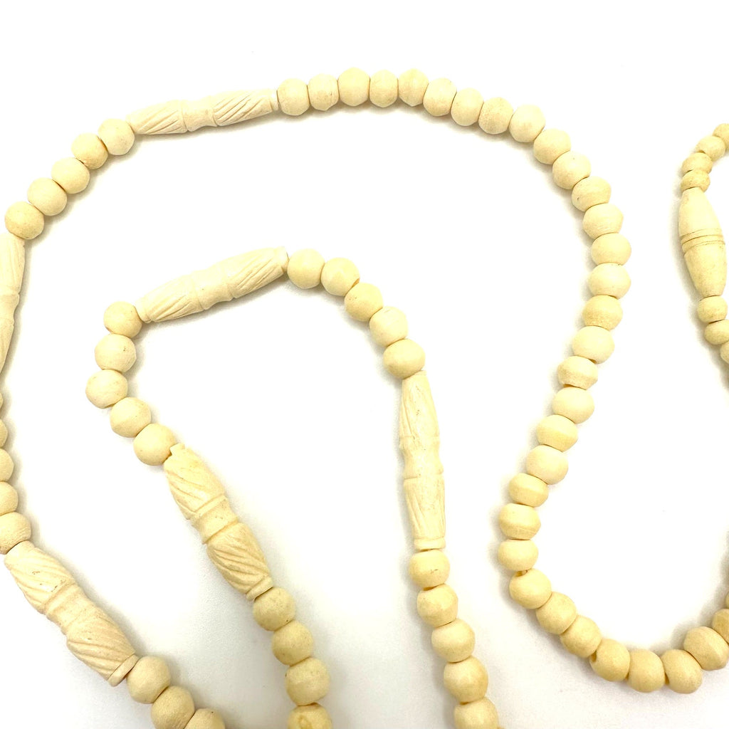 Antique vintage Chinese carved bovine bone beads beaded pendant necklace