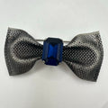 Vintage silver pewter tone mesh metal large blue glass rhinestone bow brooch
