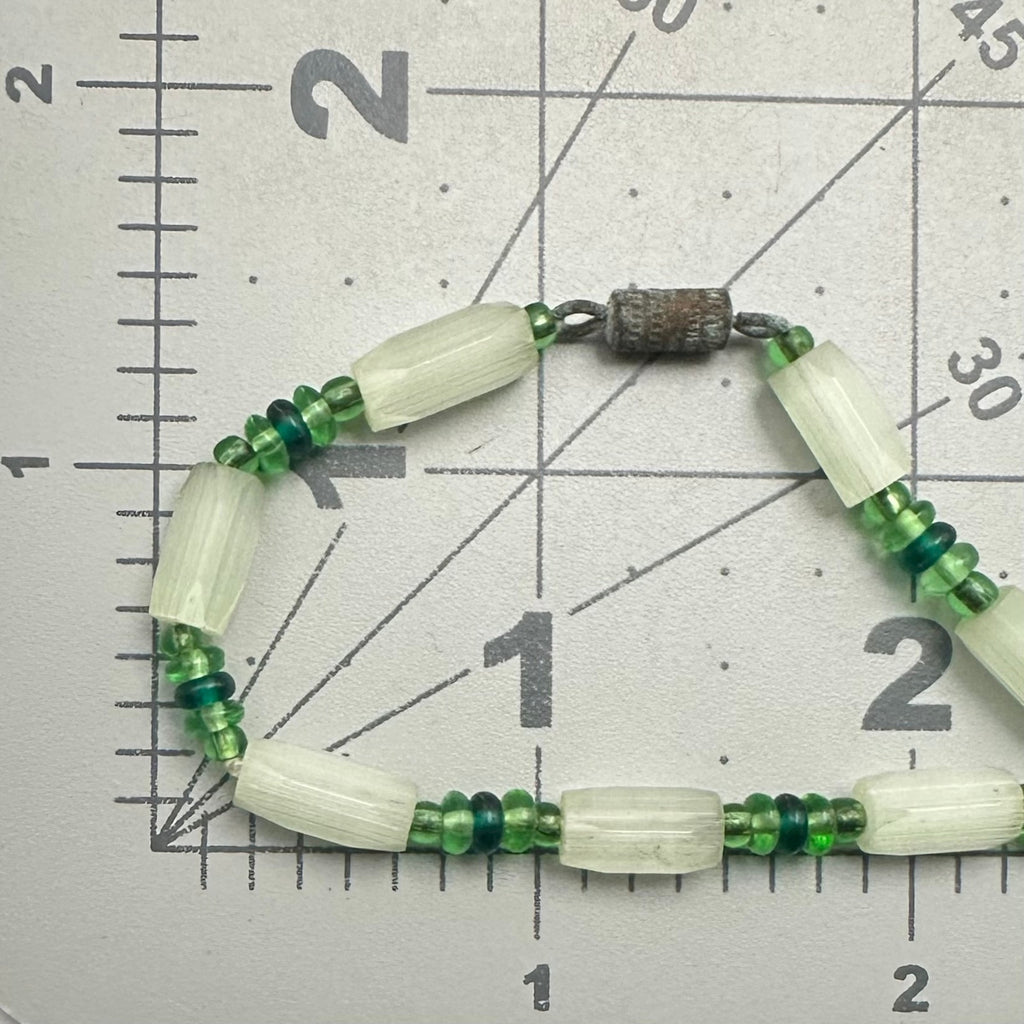 Antique vintage mint emerald green Czech satin art glass beaded 50" necklace