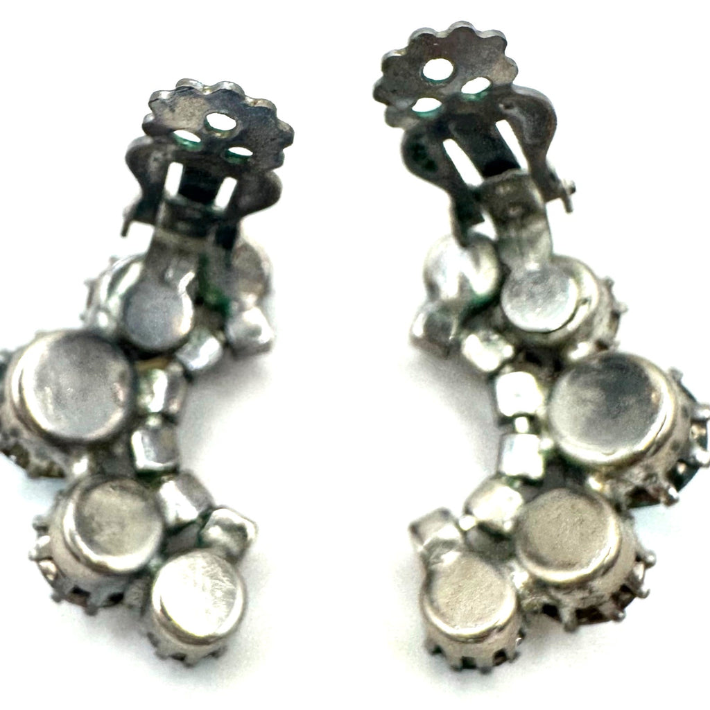 Vintage silver tone clear blue AB rhinestones wreath brooch clip on earrings