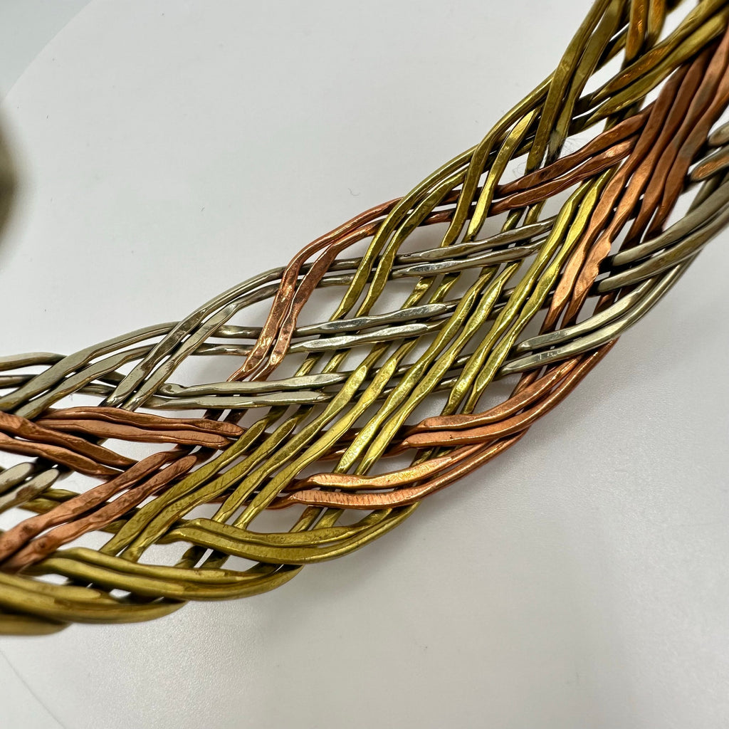 Tibetan vintage tri tone copper bronze silver nickel braided rope cuff bracelet