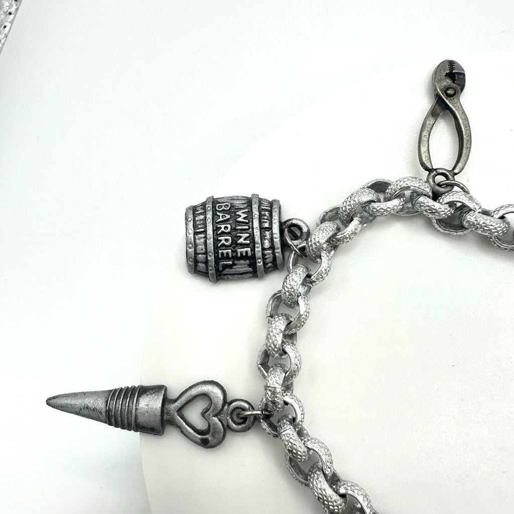 Vintage Sarah Coventry silver tone chain handmade wine charms bracelet 7.75"