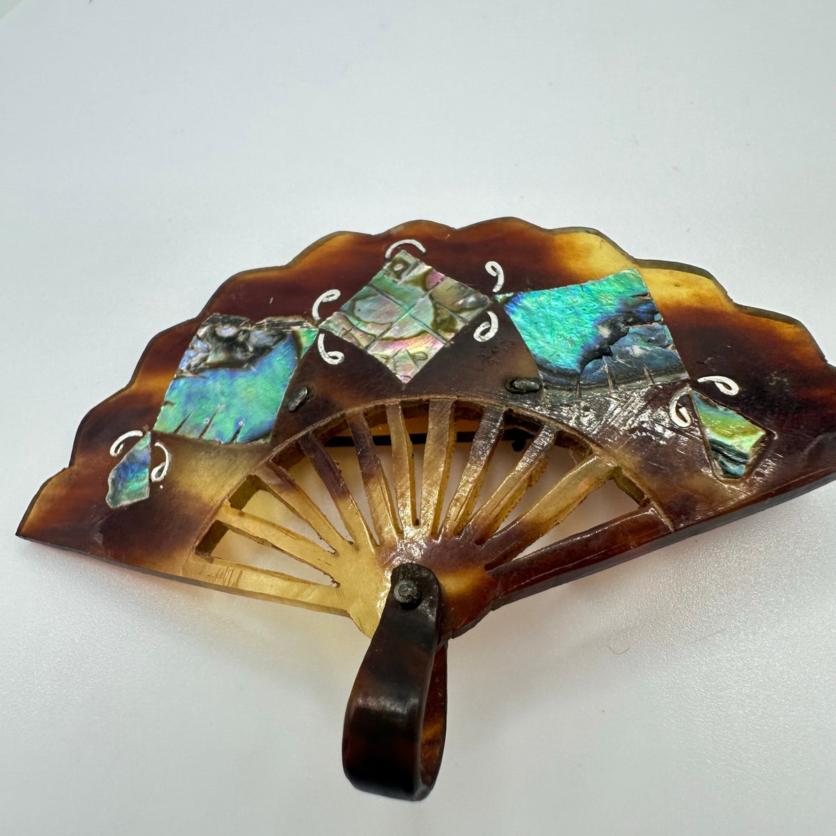Antique Victorian 1800s "faux" tortoise shell abalone inlay brooch pin pendant