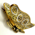 Spain Toledo Damascene gold tone black silver enamel 3D butterfly brooch pin