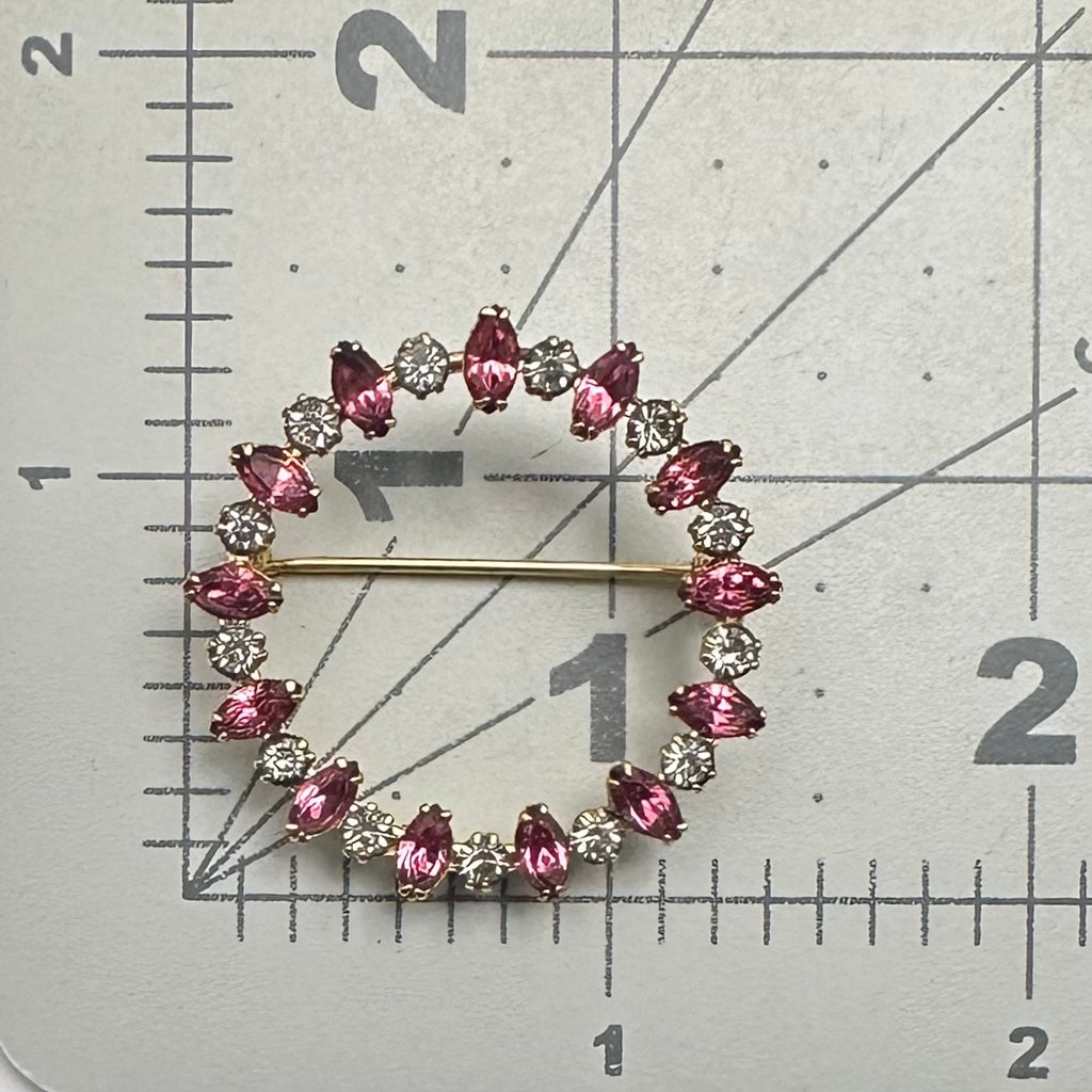 Carl Art 1940s vintage 12kt gold filled pink clear rhinestones wreath brooch