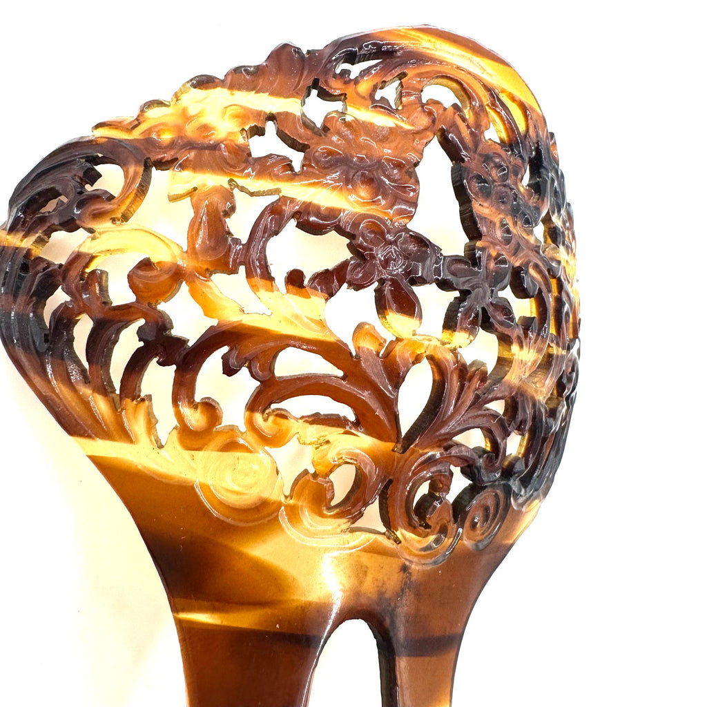 Antique celluloid faux tortoiseshell tortoise shell hair comb ornament
