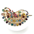 Gold tone multicolor rainbow glass rhinestones barrette hair clip accessory