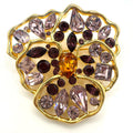 Nolan Miller vintage gold tone purple topaz rhinestones pansy flower brooch