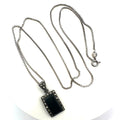MD Thai 925 sterling silver black onyx marcasite pendant 24" box chain necklace