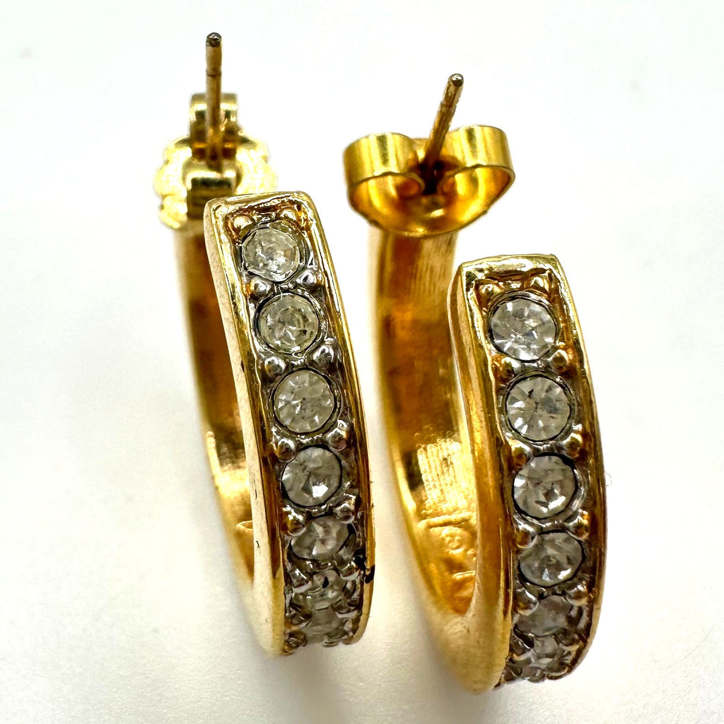 Swarovski SAL gold plated clear Austrian crystals hoop hoops post earrings
