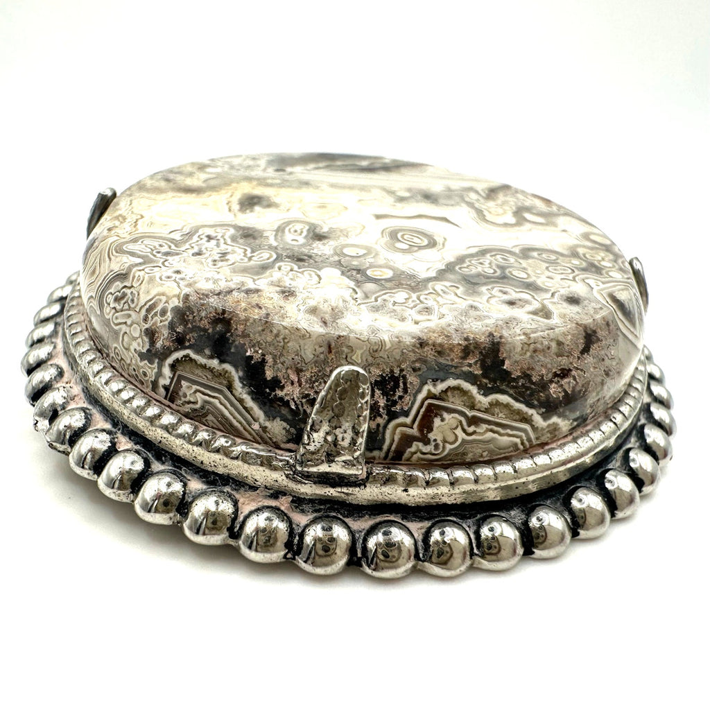 Vintage sterling silver Mexican crazy lace semiprecious genuine agate brooch