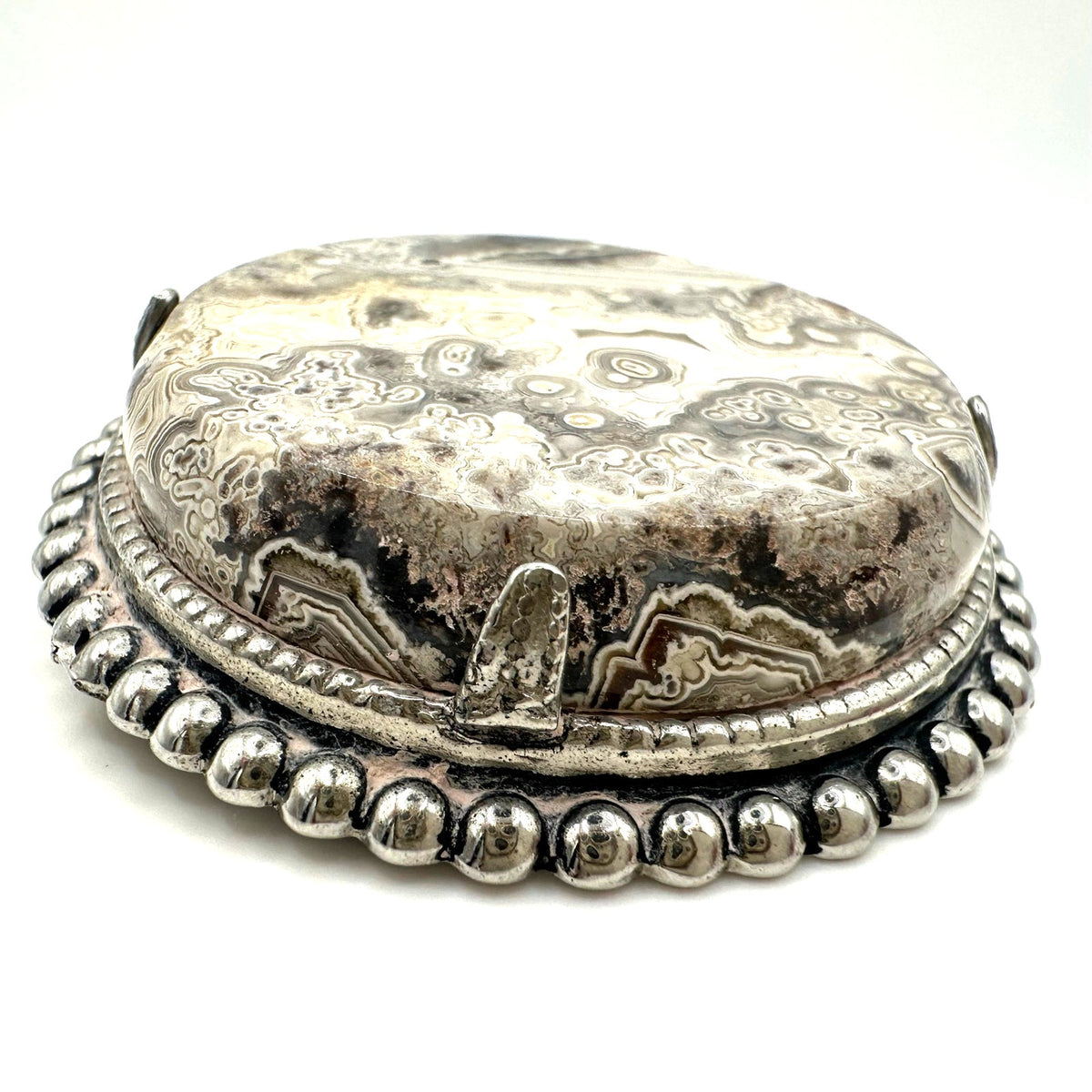 Vintage sterling silver Mexican crazy lace semiprecious genuine agate brooch