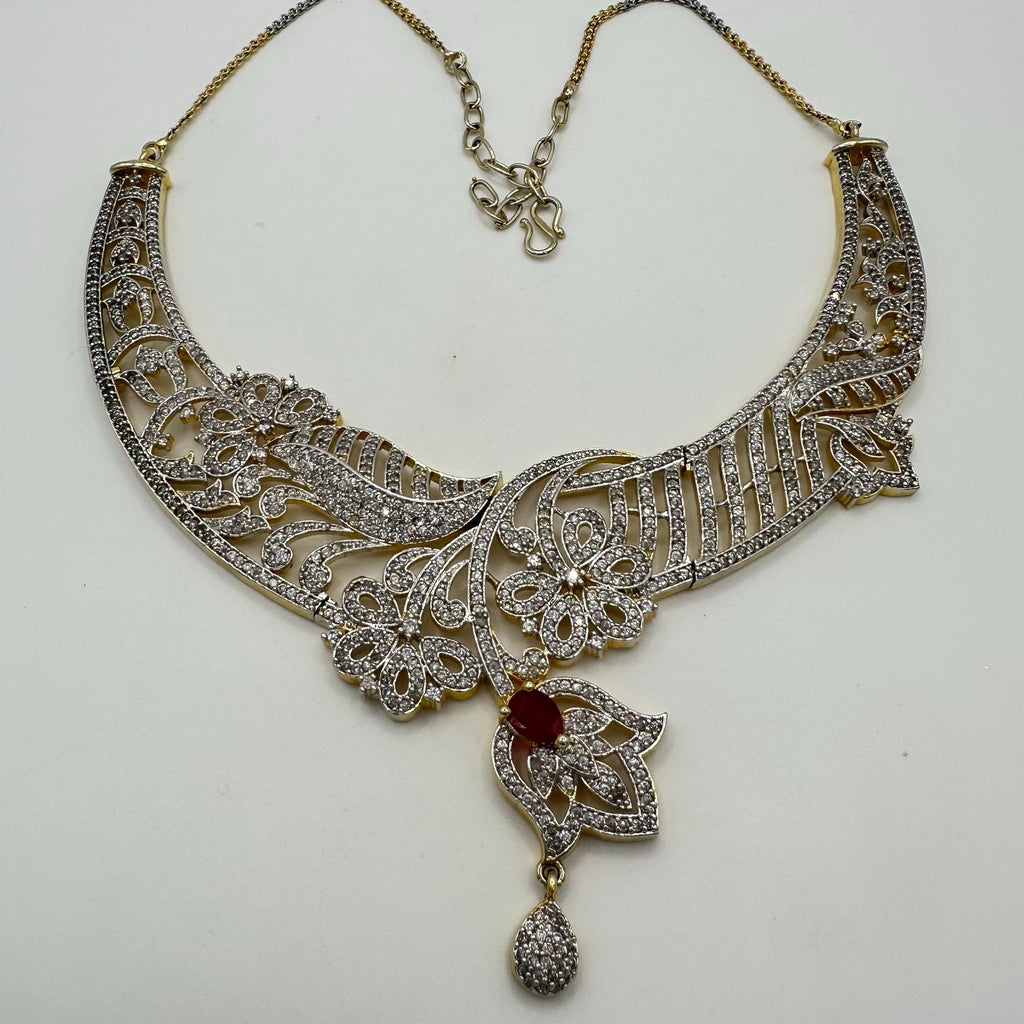 Indian gold kundan Bridal gold plated cubic zirconia real ruby bib necklace