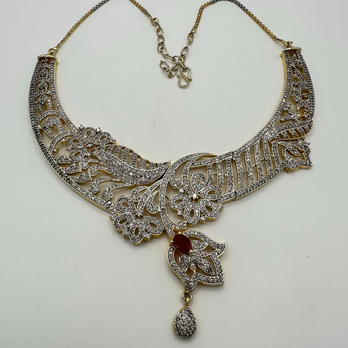 Indian gold kundan Bridal gold plated cubic zirconia real ruby bib necklace
