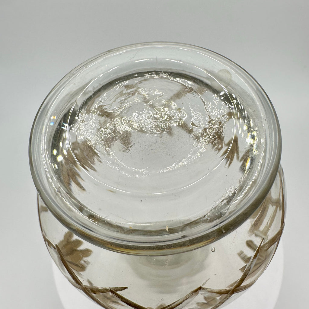 Hand blown midcentury Romanian style clear gold hand painted glass vase 4"
