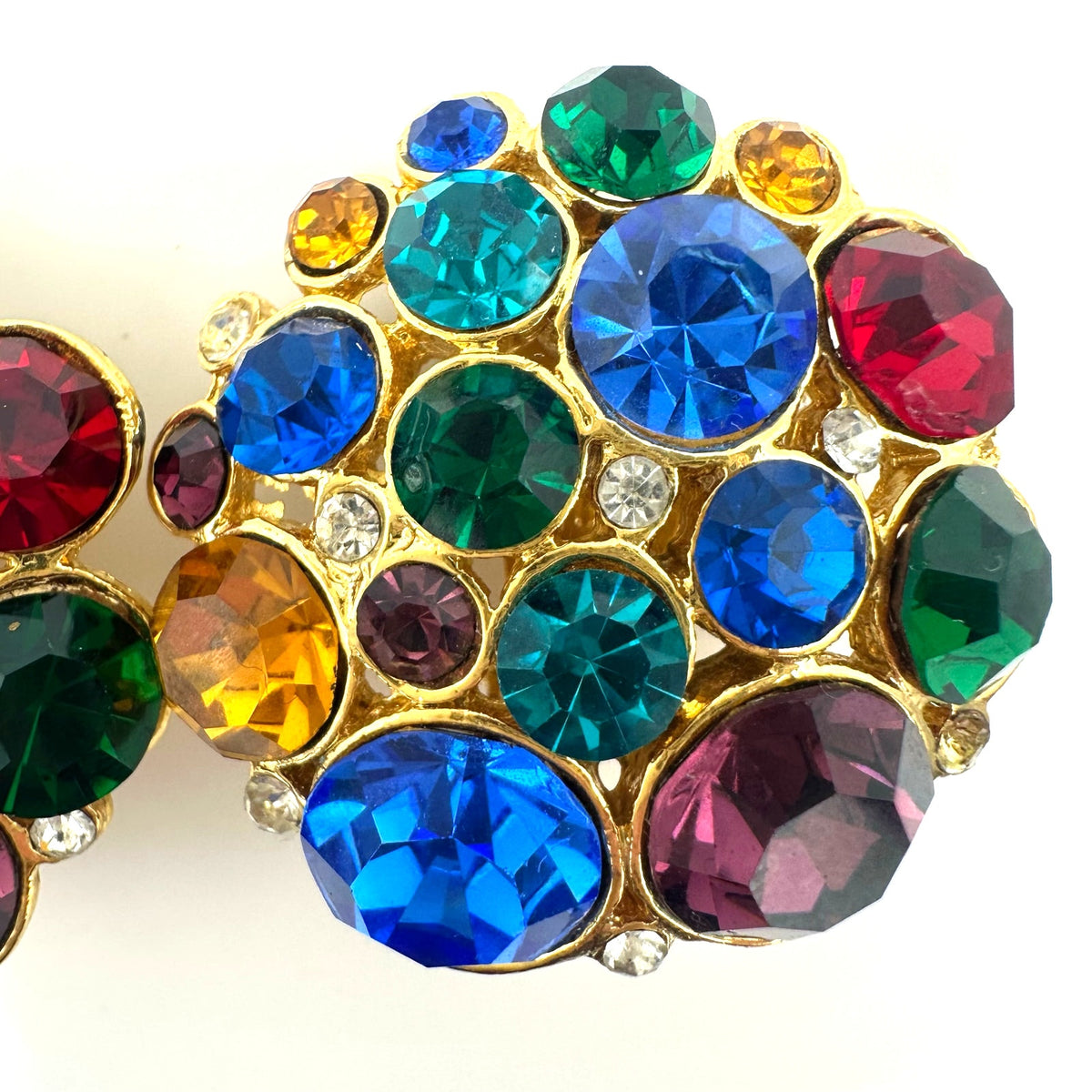 1980s 1990s vintage gold tone multicolor glass rhinestones clip on earrings