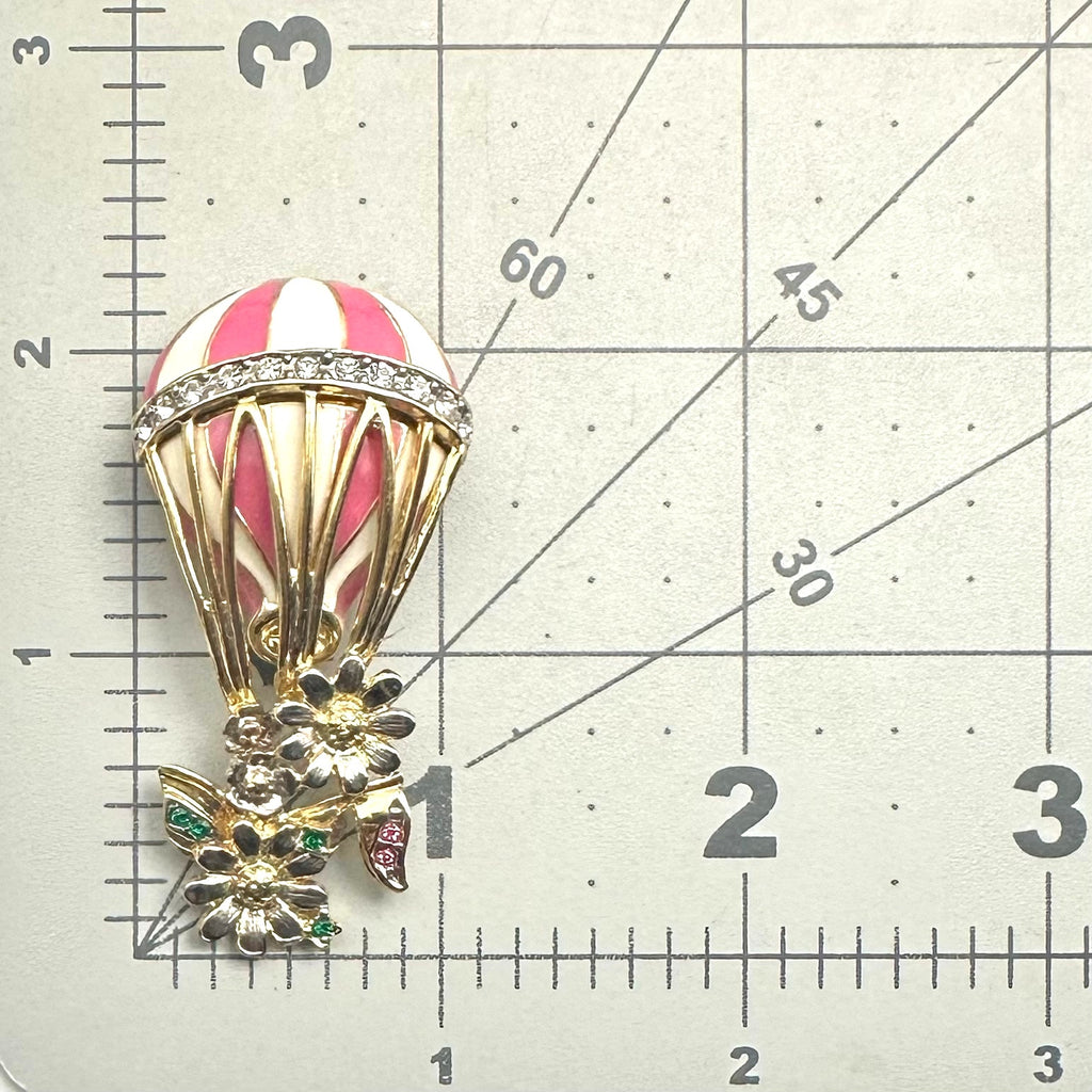 Butler vintage gold silver tone pink enamel hot air balloon rhinestones brooch
