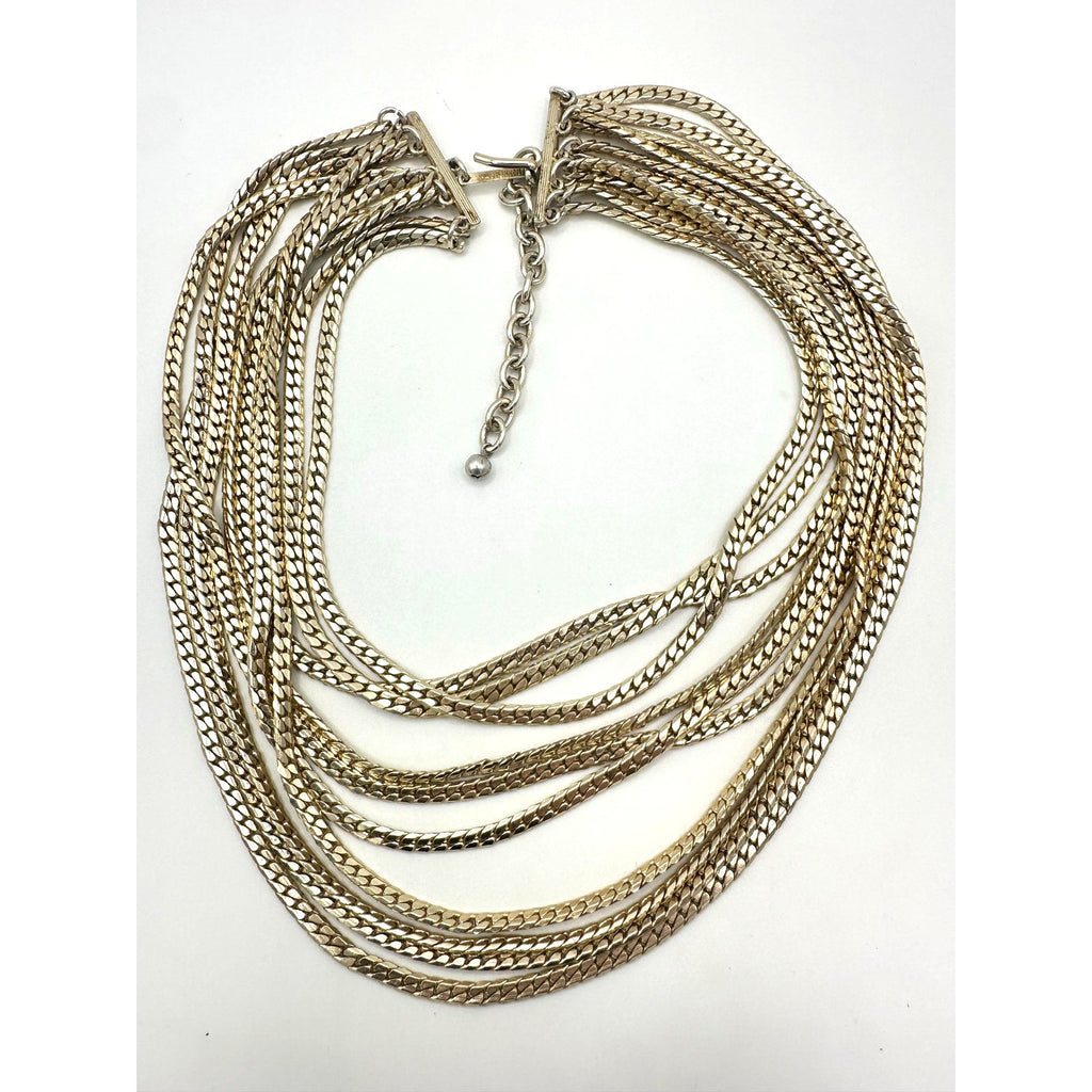 Western Germany signed vintage gold tone 10 multi strand chains necklace