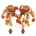 Vintage gold tone amber lucite beaded 4" dangle drop statement clip on earrings