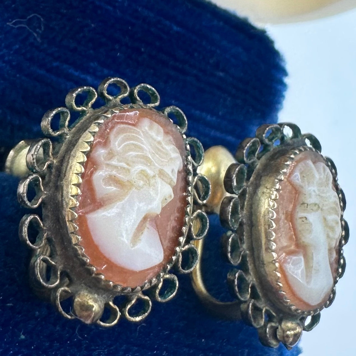 D’or vintage 12kt gold filled carved shell cameos screw back earrings
