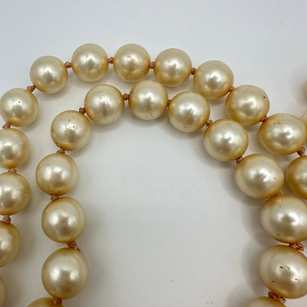 Vintage antique high quality plastic faux pearls extra long 60” beaded necklace