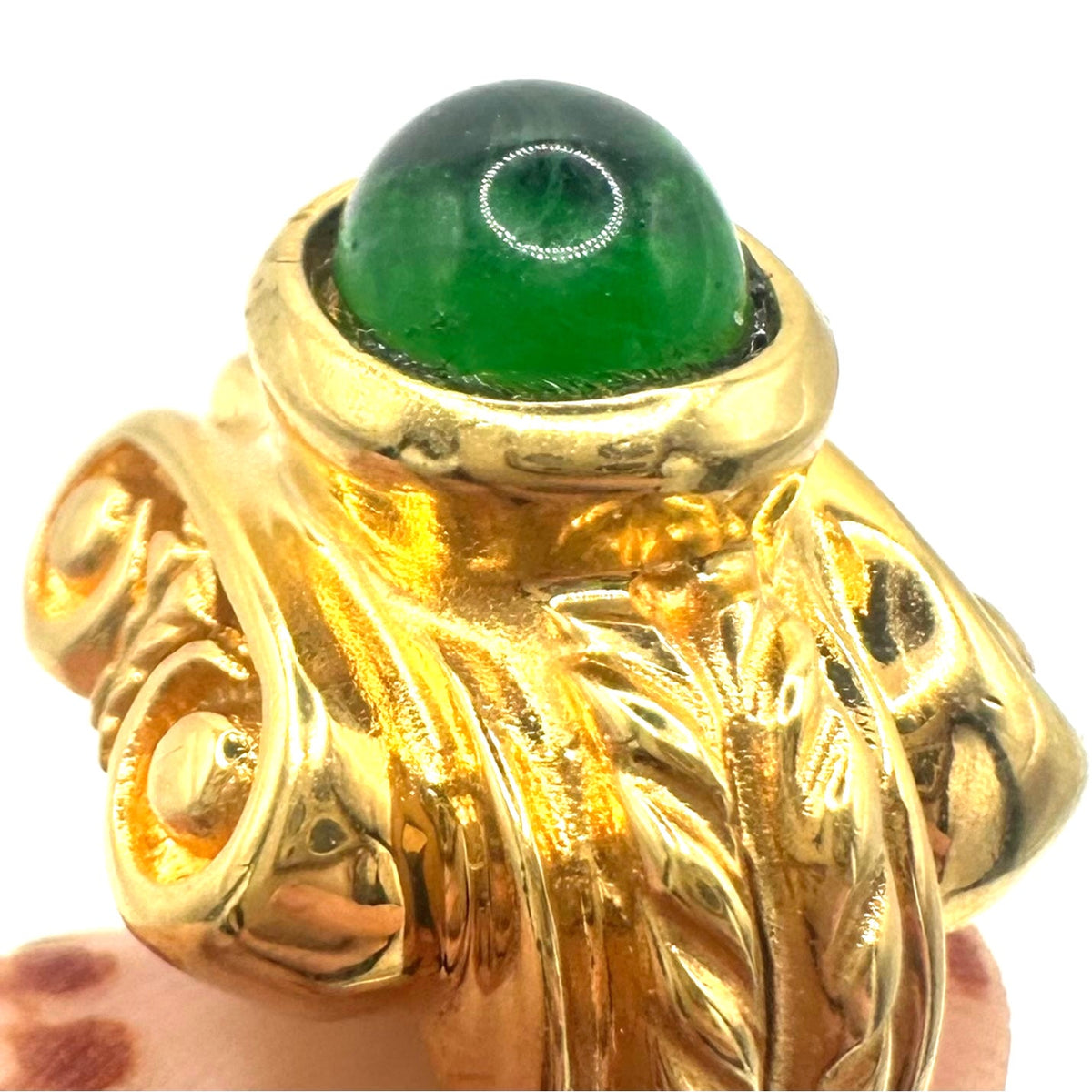 NWT Made in USA vintage gold plated green glass cabochon cocktail ring size 7