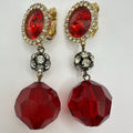 Les Bernard vintage gold tone red lucite rhinestone posts dangle drop earrings
