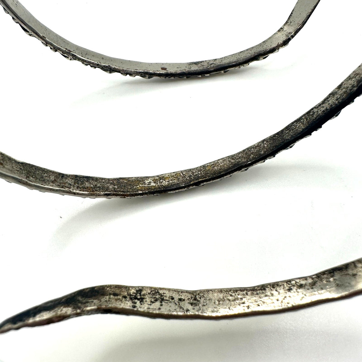 Vintage silver tone snake textured cuff bangle wrap bracelet adjustable 20.5”